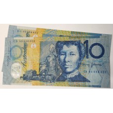 AUSTRALIA 1993 . TEN 10 DOLLARS BANKNOTES . FRASER/EVANS . ERROR . WET INK TRANSFERS